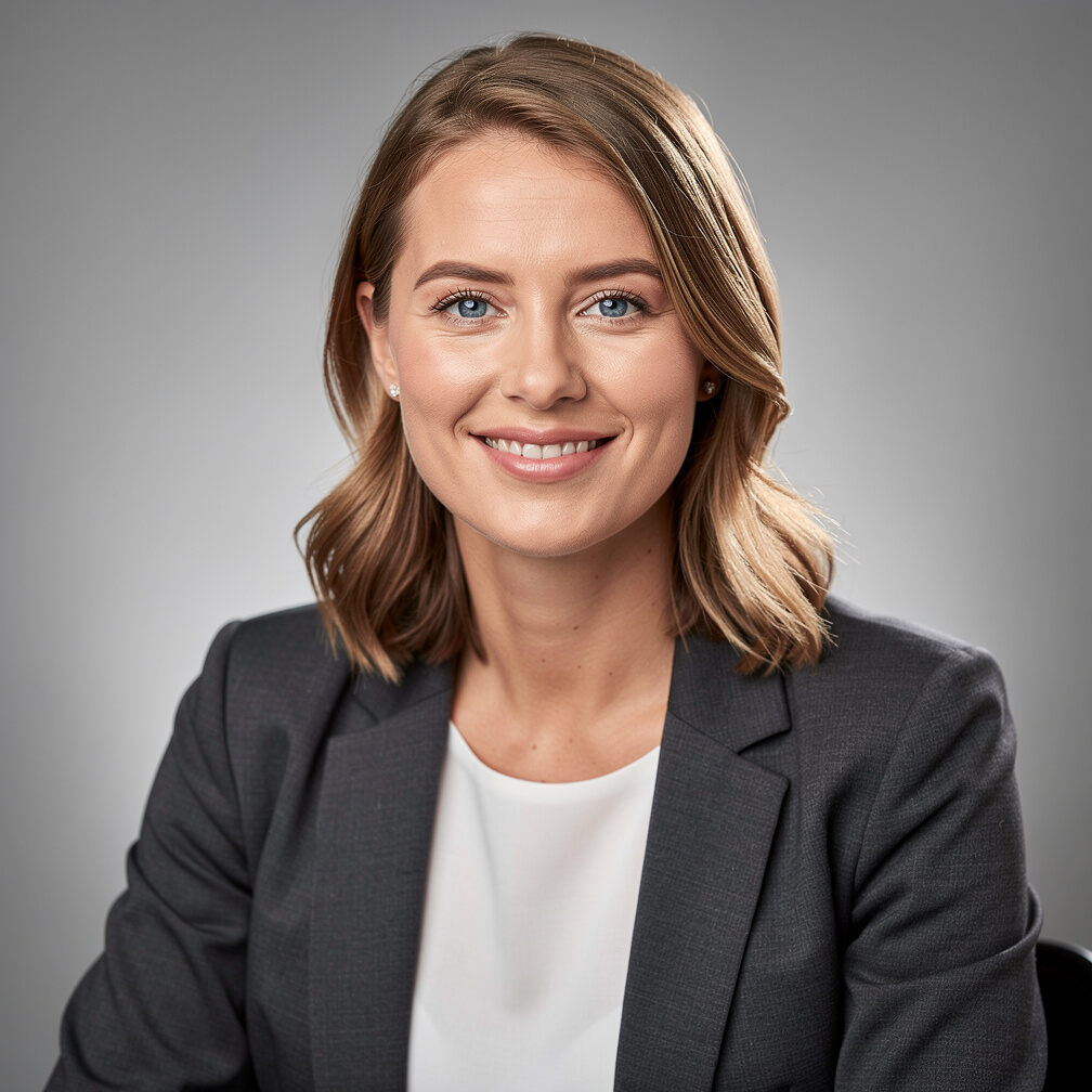 Studio portrait of a young Scandinavian woman, journalist