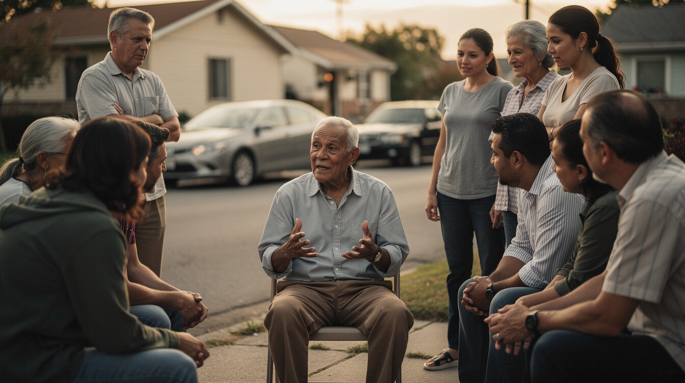 elderly man sharing story
